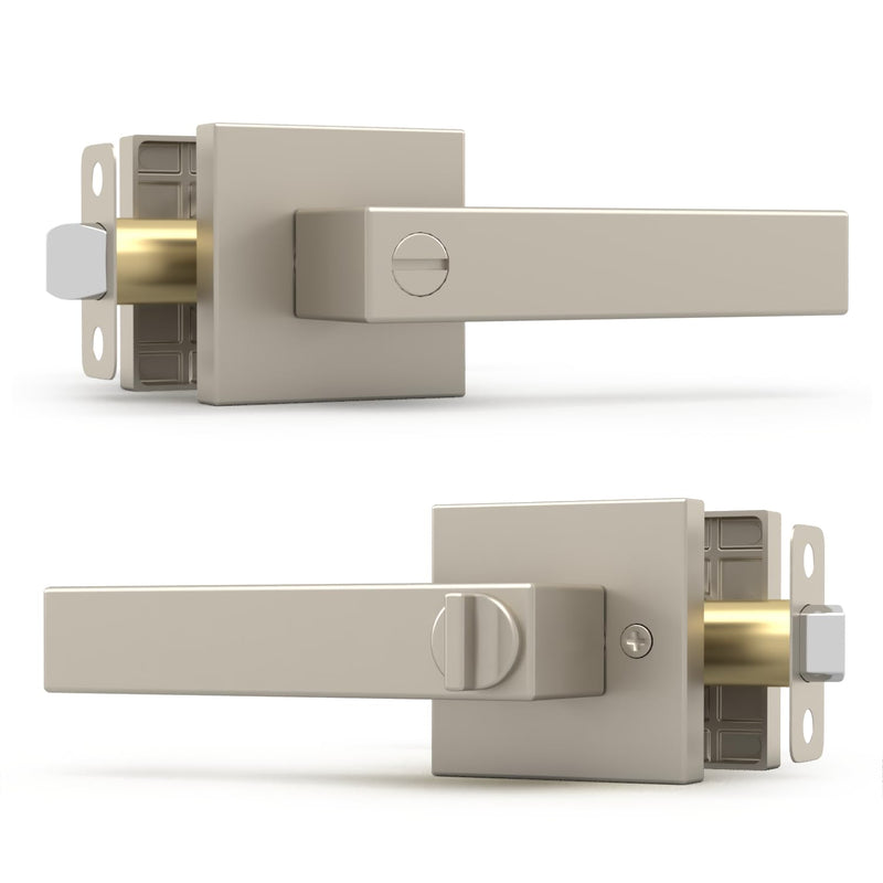 Mega Handles ROBELL Privacy Door Handle with Lock, Door Handles for Bedrooms & Bathroom, Modern Interior Door Levers with Handle Lock - Satin Nickel (1 Pack) 1 Pack