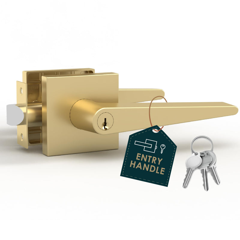 Mega Handles Schein Entry Door Handle - 1 Pack Reversible Gold Door Handle, Keyed Entry Heavy Duty Door Handles with Lock for Entrance & Bedroom, Fits All Standard Doors - Satin Brass