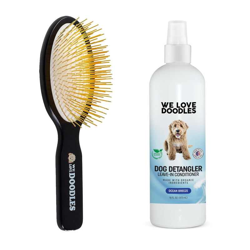 We Love Doodles Pin Brush for Dogs & Ocean Breeze Dog Detangler Spray Bundle - Goldendoodle Pin Brush & Detangler Spray Kit - Brush for Removing Loose Fur & Dematting Spray Made in USA - PawsPlanet Australia