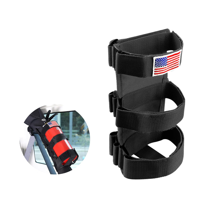 Ziciner Fire Extinguisher Holder 2.5-3LB Adjustable Roll Bar, American Flag Pattern Extinguishers Strap Bartact, Universal Car Accessories for Cars, SUVs, Trucks, and More (Black) Black