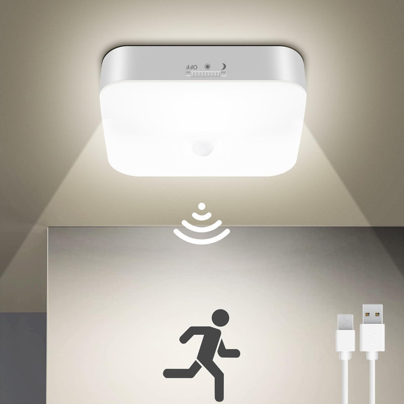Rechargeable Motion Sensor Closet Light, Rechargeable Battery Operated Ceiling Light Wireless, 500LM Wireless Motion Activated Light for Shower Stairs Hallway Pantry Porch Garage, 5000K White