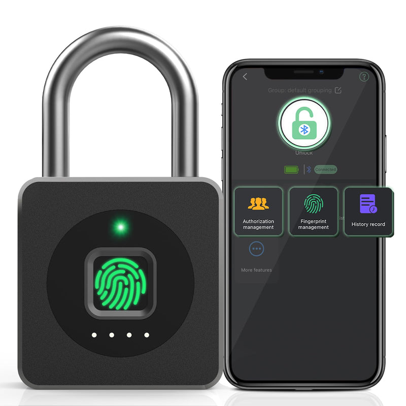 Pothunder Fingerprint Padlock, Fingerprint Lock with APP, Padlock with Keyless Biometric, Smart Padlock Waterproof Suitable for Gym, Locker, Gates, Fence and Storage Black