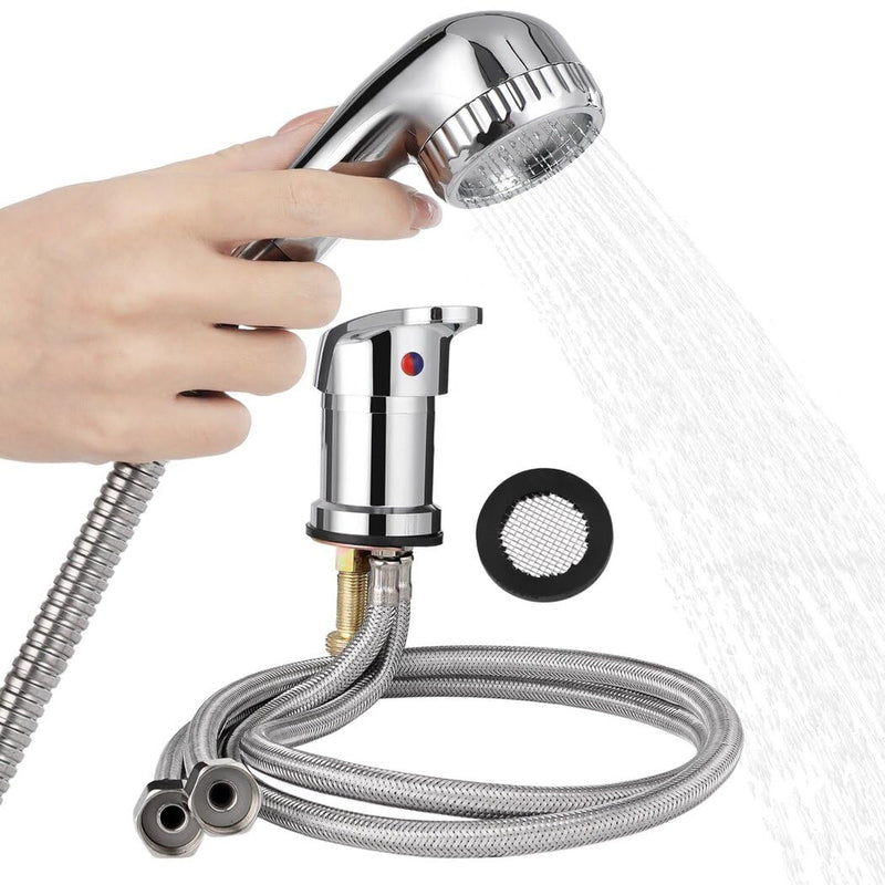 Homaisson Beauty Salon Shampoo Sink Bowl Faucet and Sprayer Kit, Leak-Proof Shampoo Bed Faucet with Metal Hose, Hot and Cold Mixer Tap Sprayer Set for Hair Beauty Salon Silver