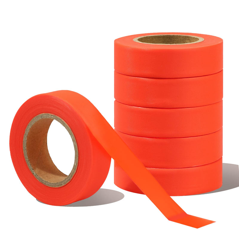 GEYYANG Fluorescent Orange Flagging Tape 6 Pack,Non-Adhesive Plastic Ribbon Neon Marking Tape for Survey Boundaries, Trees and Home Workplace,Caution Tape,0.7" x 98ft,3.35 Mil Thick 0.7in X 98ft