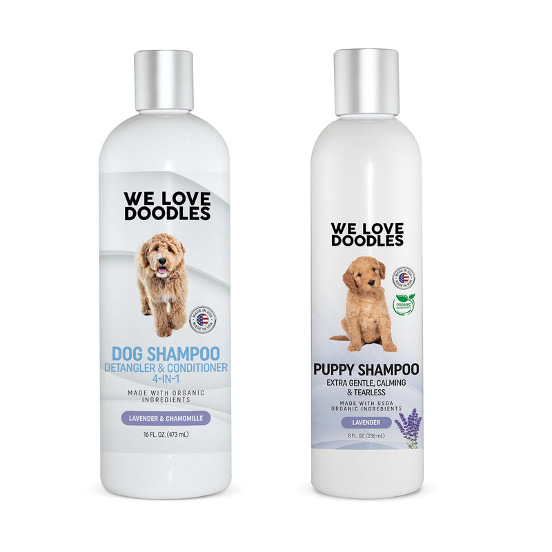 We Love Doodles Puppy Shampoo (Lavender) & 4-in-1 Shampoo (Lavender) Bundle - Puppy Shampoo and Conditioner & 4-in-1 Shampoo Kit - Tear Free & Best Smelling - Made in USA - PawsPlanet Australia