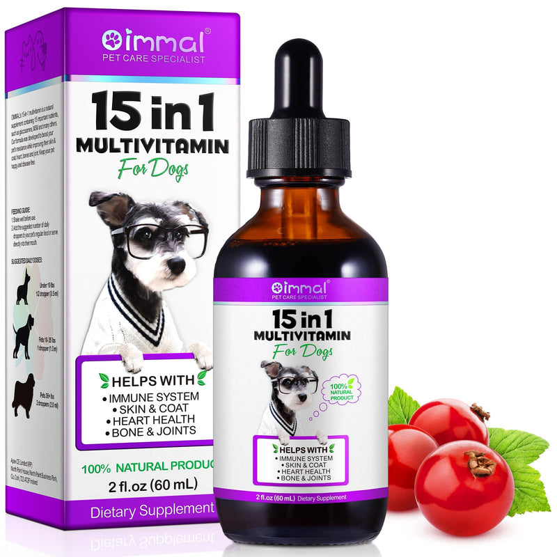 15 in 1 Dog Multivitamin, All-in-One Multi Liquid Multivitamin for Dogs, Dog Vitamins and Supplement with Digestive, Immunity, Allergy Skin & Coat Support, Hip & Joint, All Ages, Breeds 2 oz 60ml - PawsPlanet Australia