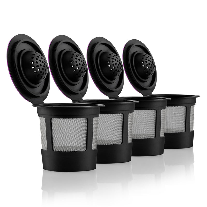 4 Black Reusable K Cups for Keurig Coffee Makers - BPA Free Universal Fit Refillable Kcups Coffee Filters for 1.0 and 2.0 Keurig Brewers 4 black k cups