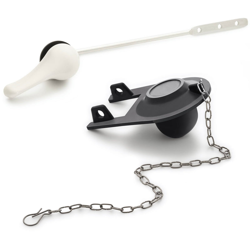 Qualihome Front Mount White Toilet Handle Replacement Kit with 2 Inch Universal Toilet Flapper Replacement Kit and Stainless Steel Toilet Flapper Chain White Finish