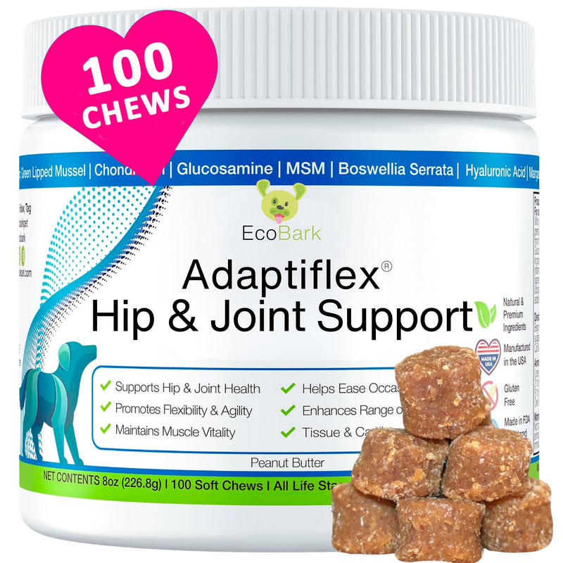 Adaptiflex Natural Joint Supplement for Dogs - Chondroitin, MSM, & Glucosamine for Dogs Hip and Joint Supplement - Aids in Joint Pain Relief - Hip and Joint Soft Chew Supplement for Dogs-Peanut Butter Peanut Butter 100 Count - PawsPlanet Australia