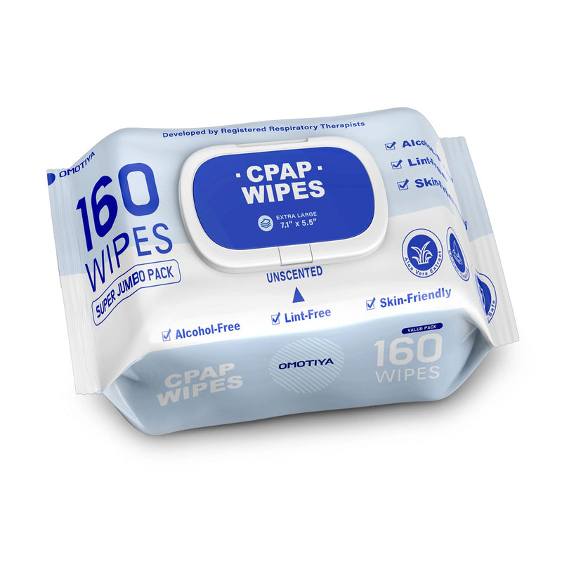 CPAP Mask Wipes, 160 Count Super Jumbo Pack, FSA/HSA Eligible, Extra Large & Moist, Unscented, Lint Free, Alcohol Free, Cleansing-Safe, Cleaning Wipes for Mask, CPAP Machine & Supplies, 1-Pack 160 Count (Pack of 1)