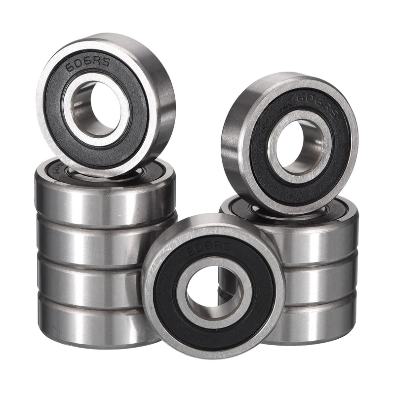 606-2RS Deep Groove Ball Bearings, ID 6mm x OD 17mm x Width 6mm Miniature Bearings, Double Rubber Sealed Ball Bearing Pre-Lubricated Chrome Steel Z2 Lever 10pcs 10 606-2RS 6x17x6mm