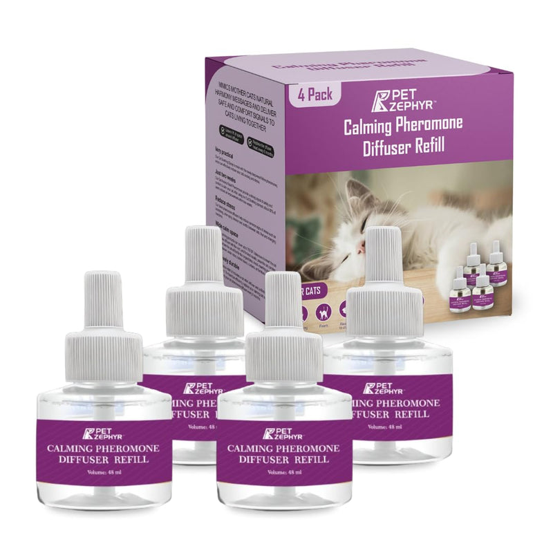 Cat Pheromone Diffuser Refill (Compatible with All Common Diffuser Heads) - 4 Pack Pheromones Refills - 4 Months Supply - Only Refills No Diffuser Head Included