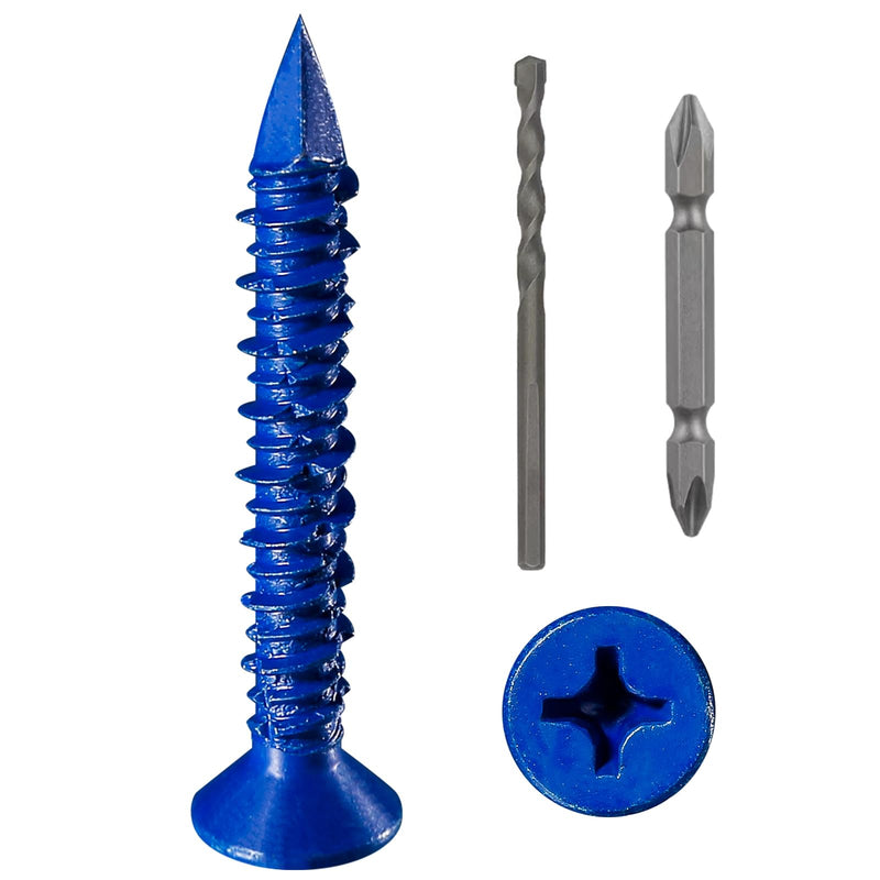 WenSilon(30 PCS) 1/4"x1-3/4 Concrete Screw Anchor Blue Flat Head for Anchoring to Masonry, Block or Brick Stucco 1/4"x1-3/4" 30