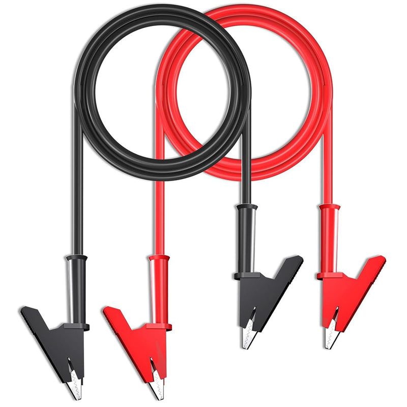Alligator Clips Electrical Test Leads Set, 15A Jumper Wires Heavy Duty with Protective Copper Clips, Premium PVC Silicone Cables for Electrical Testing, Experiment, 2 Colors 100cm Length Alligator Clips/100cm/15A/2pcs