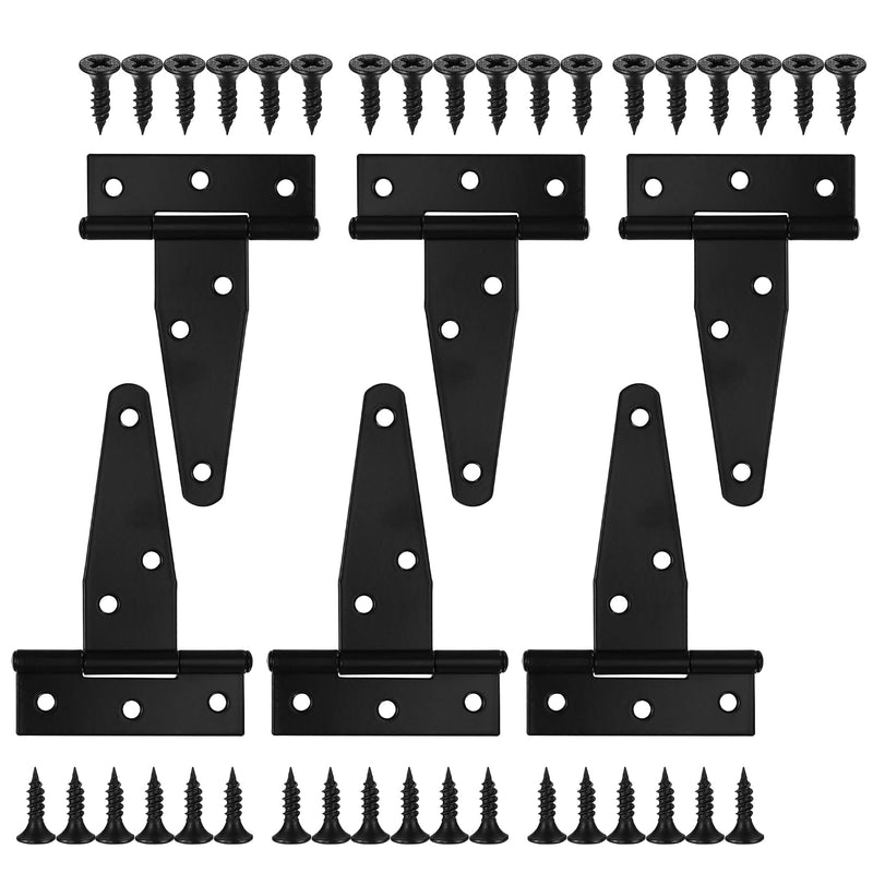 6 Pack 3 Inch T Hinges Shed Door Hinges, T-Strap Gate Hinges, Heavy Duty Black Outdoor Tee Hinge for Wooden Fences, Barn Door Gates Hinges for Shed Door Hardware Hinges 6