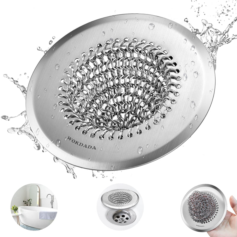 Bathtub Drain Hair Catcher, Wokdada Fast Drainage Shower Drain Hair Catcher, Reversible 304 Stainless Steel Drain Protector for Pop-Up and Regular Drains of Bathroom(Patented Product) Silver-1 Pack