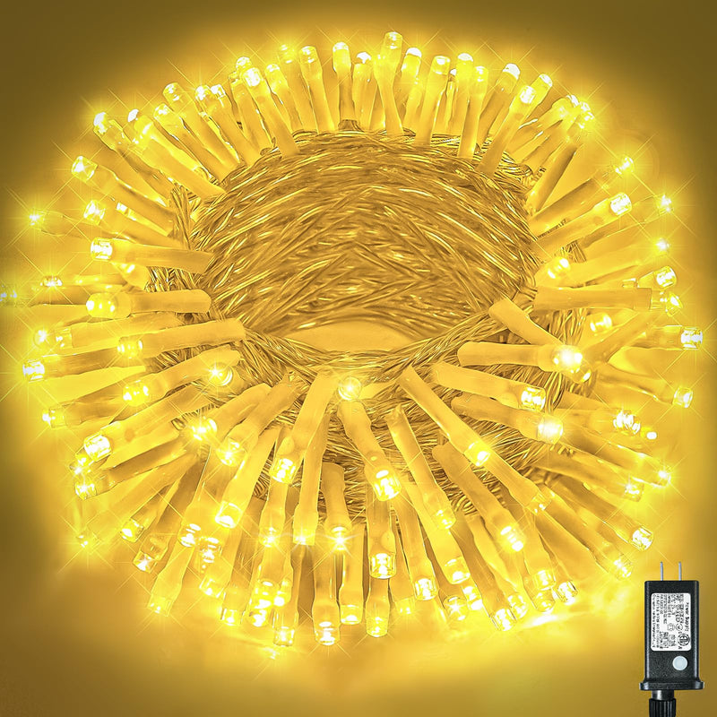 Christmas Lights Outdoor, 66ft 200 LED String Lights Indoor Clear Wire, 8 Modes Warm White Christmas Lights for Outside House, Plug in Waterproof Twinkle Lights for Tree Bedroom Holiday Decorations 200LED