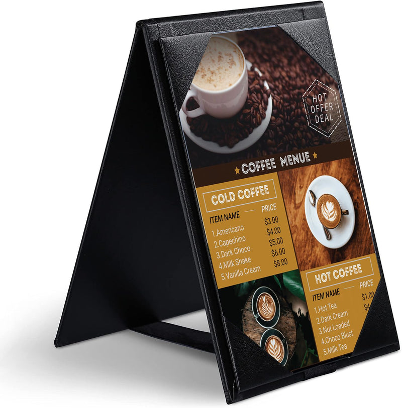 Leather Table Tent Leather Menu Holder Sign Display Black Menu Covers for Cafes Bars or Restaurant for 5×7 inch Menus (1 Pack/5×7 inch) 1 pack/5×7 inch