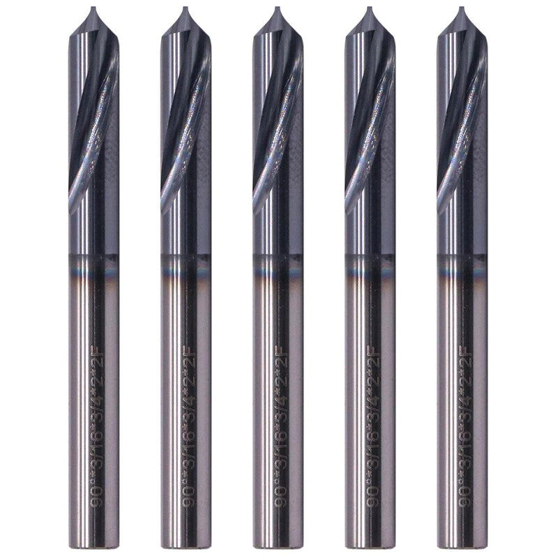 5Pcs 3/16" 2 Flute 90 Degree Solid Carbide Spot Drill - AlTiN Coated | Spotting Drill, 3/16" Shank Diameter, 3/4" Flute Length, 2" Overall Length 3/16 in 5