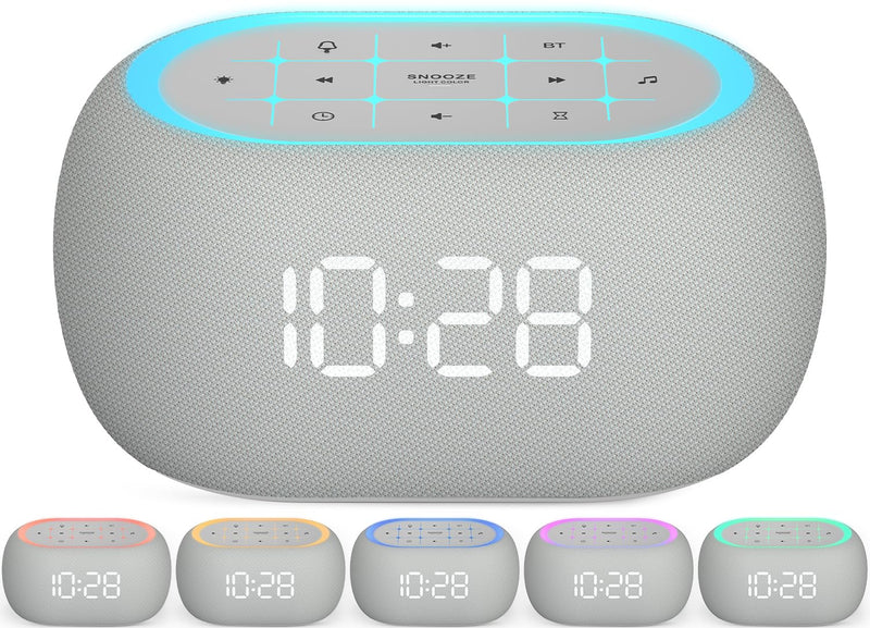 ANJANK White Noise Sound Machine Alarm Clock with Bluetooth Speaker, 21 Relaxing Sounds, 7 Night Lights,0-100% Dimmer/Sleep Timer/30-Level Volume Control,Sound Machine for Kids Adults Sleeping,Bedroom A-grey
