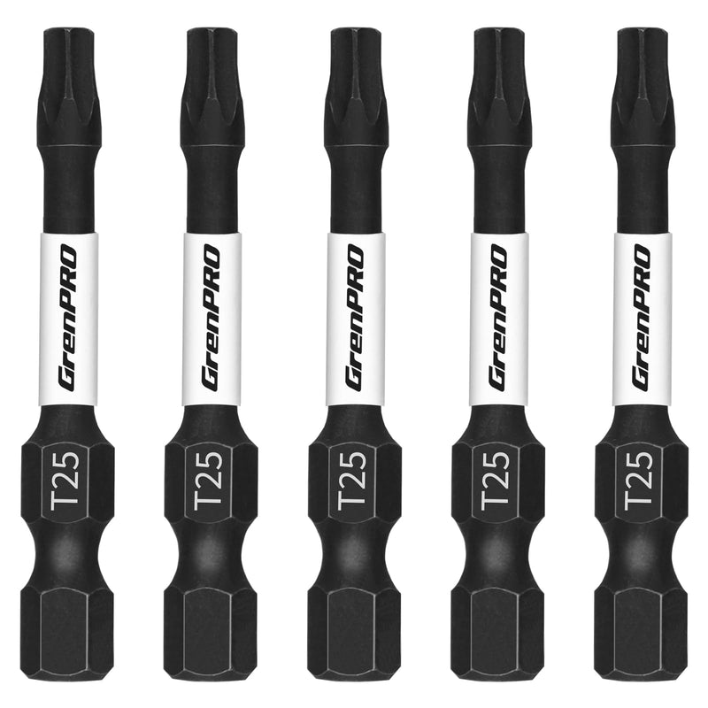 Screwdriving Power Bits T25-2IN*5pcs Torx Head Bit Set,High Impact Tough Magnetic #25 1/4 Inch Hex Shank S2 Alloy Steel Star Bits Set,2" Long Drill Bit T25 2IN 5PCS