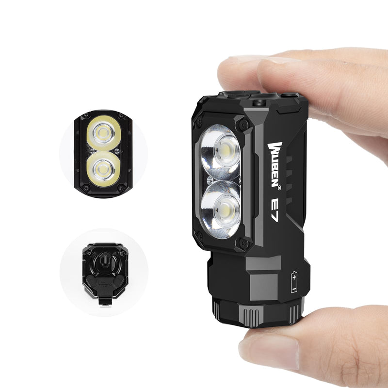 WUBEN E7 1800 Lumen Rechargeable Mini Flashlight with Magnet - Super Bright 6 Modes EDC Flashlight, Typ-C Rechargeable LED; IP68 Pocket Flashlight for Headlamp Use, Rescue, Camping Black(6500K)