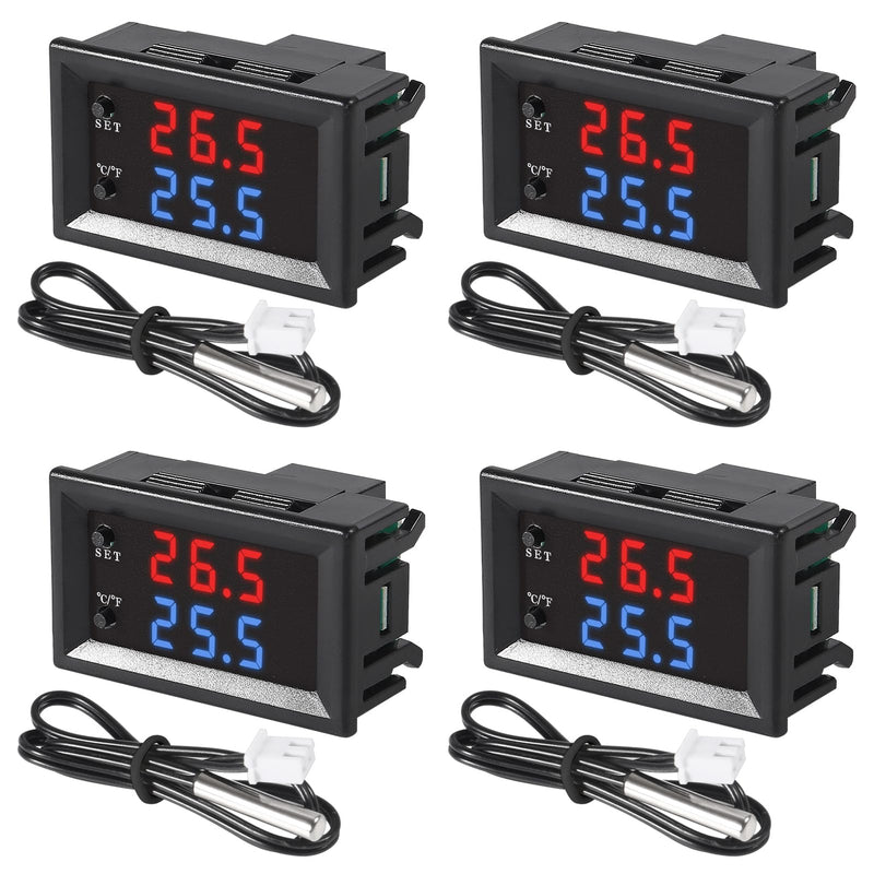 4pcs DC 12V Electronic Temperature Controller Programmable -50 to 110 ℃ Heating/Cooling Thermostat Control Switch Module NTC Waterproof Sensor Probe Dual Color LED Display Monitor