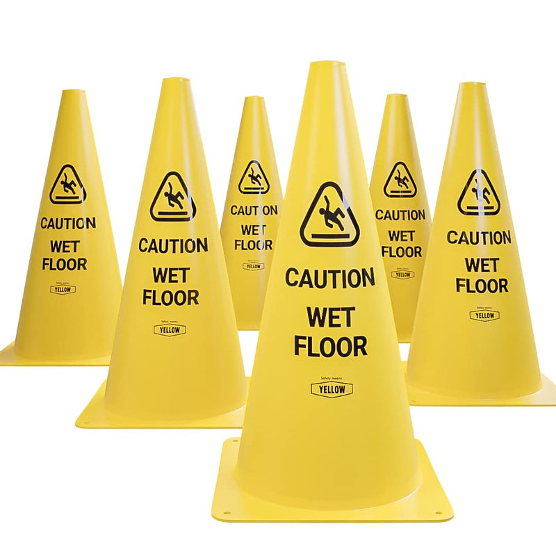 Yellow Safety® Commercial 19 Inch "Caution Wet Floor" Sign Cone, 6 ct., Easy to Use and Store 19"