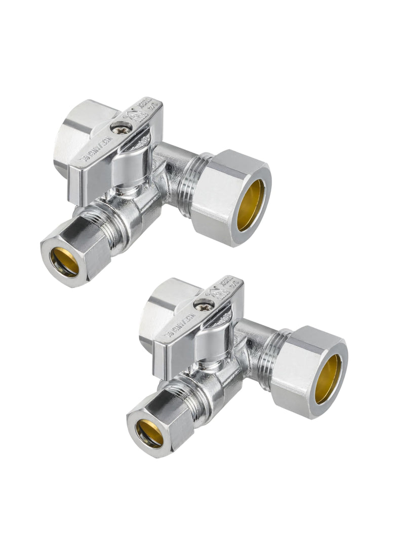 2Pcs EFIELD Tee Compression Stop Valve,1/2"NOM(5/8"OD) Inlet(VALVE247-2) Pack 2