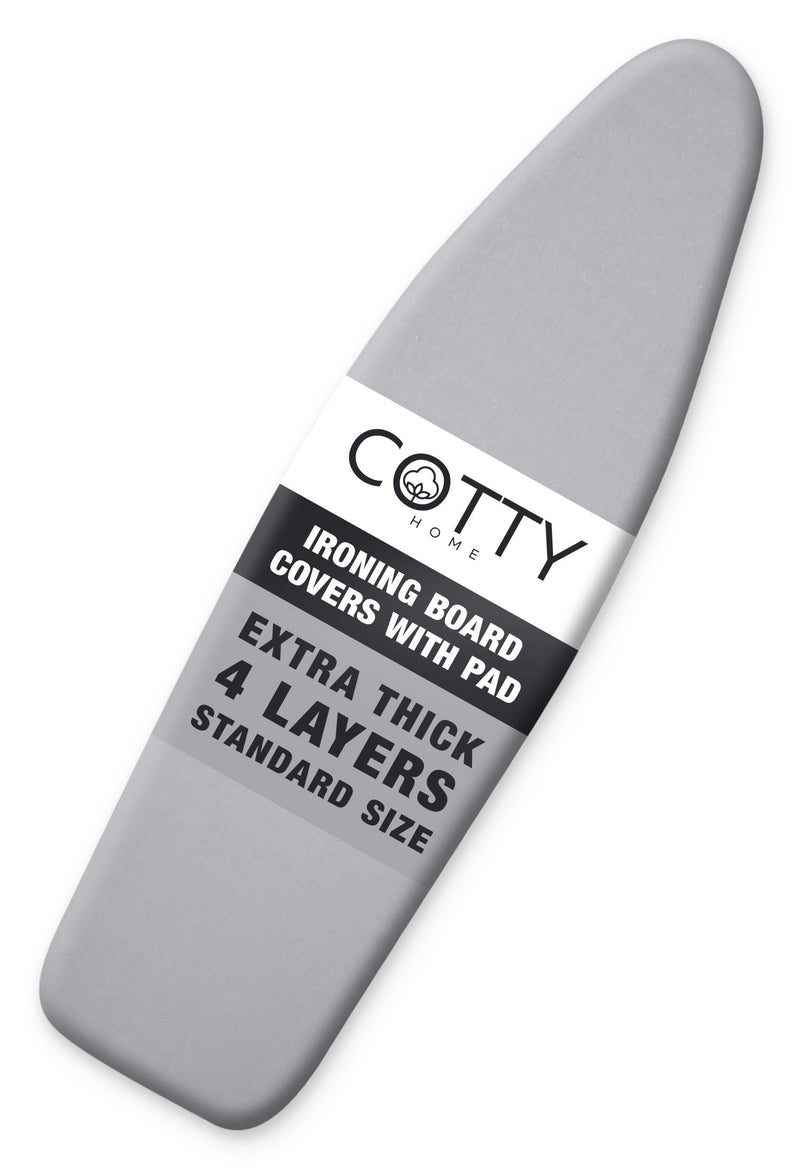 Extra Thick Ironing Board Covers with Pad Standard Size 15x54, Full Scorch Resistant Padding, Heat Reflective Silicone Coating, Durable Nose Pocket Fastener Straps Elastic Edges, Gray