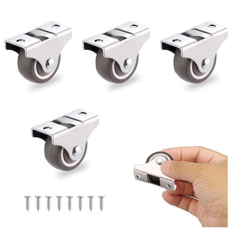4Pcs Mini Rigid Caster Wheels 1 Inch, Low Profile Rubber Rolling Wheels with Steel Top Plate, Little Casters Wheels for Furniture, Under Bed Storage Drawers, Load Capacity 106 Lbs,Non Swivel 4 1 Inch Wheel