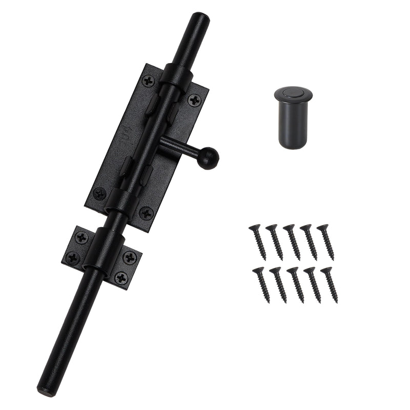 Barrel Bolt Latch 9.6 Inch Black Cane Bolt Heavy Duty Gate Latch 304 Stainless Steel Hardware for Outdoor Fence Wooden Gates Barn Door Inside Door Black 1 Pack