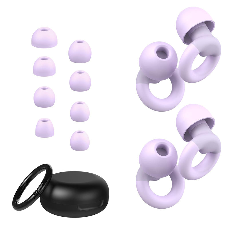 Ear Plugs for Sleeping, 2 Pairs of Reusable Earplugs for Noise Reduction 25dB-30dB with 8 Ear Tips, Soft Hearing Protection Ear Plugs for Concert,Noise Sensitivity, Study & Work Orchid