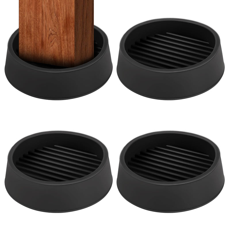 2 x 2 Rubber Caster Cups, Round Non Slip Furniture Pads, Non Skid Furniture Cups, Anti-Slip Gripper Furniture Caster Floor Grip, Anti Skid Leg Coasters Floor Protector for Bed Couch Stoppers(4 Pack) 4 Black-2x2 inch