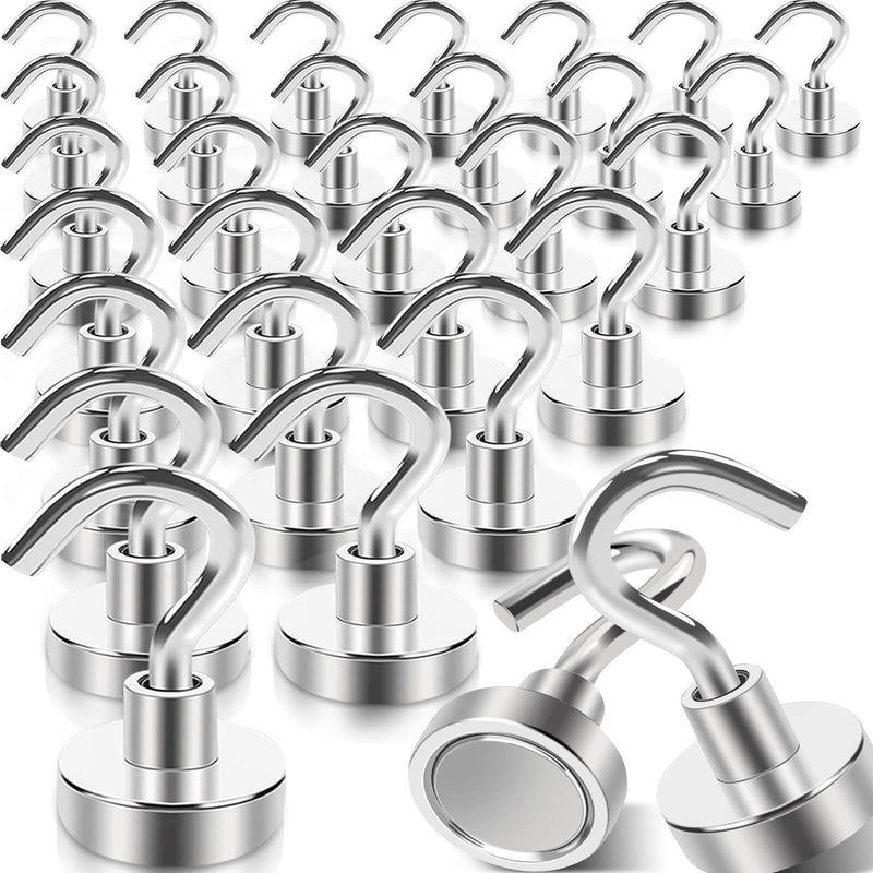 30Pcs Super Strong Magnetic Hooks, 25lbs Magnetic Hook Heavy Duty for Hanging, Rare Earth Neodymium Magnet Hooks, for Cruise Ship Camping Grill Kitchen Fridge Garage Wall E16mm_30p