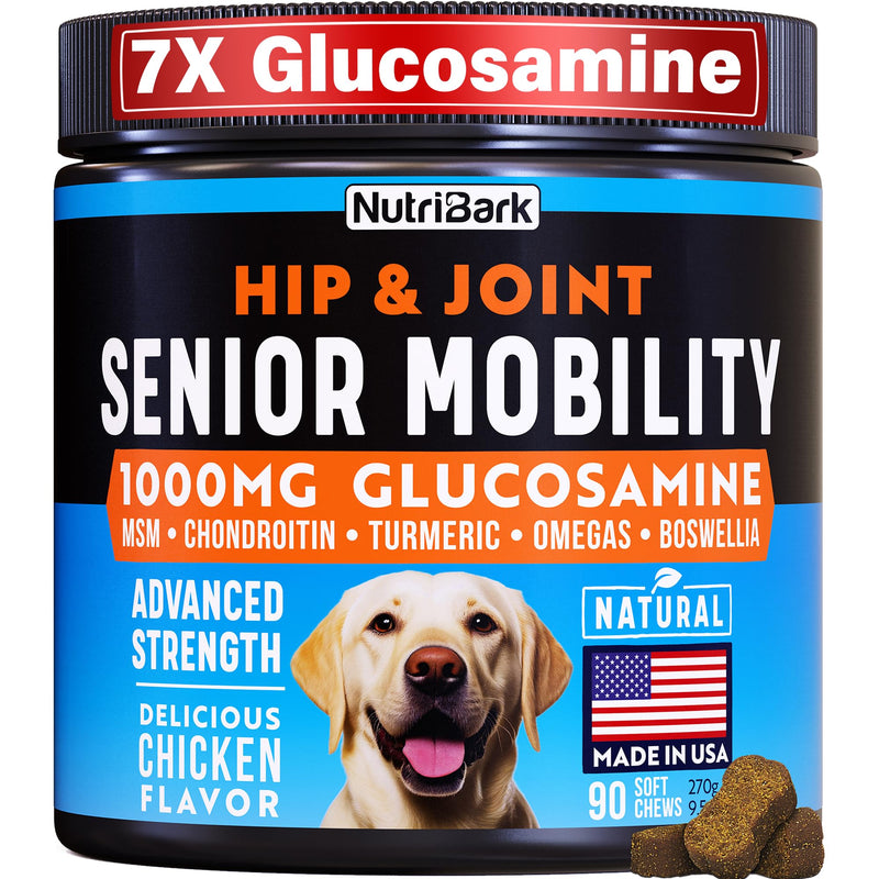 Senior Dog Joint Supplement -1000mg Glucosamine for Dogs -Advanced Hip & Joint Support Chews w/Glucosamine, Chondroitin, MSM, Turmeric & Omega 3 for Pain & Inflammation Relief, Improved Mobility - PawsPlanet Australia