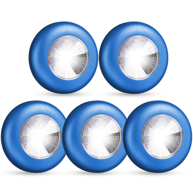 Dream Master Battery Operated Lights Tap Lights LED Push Lights Stick on Lights Portable Under Cabinet Lighting Wireless Kitchen Closet Counter Night Lights 5 Pack, Blue, Cool Light Blue-Cool Light