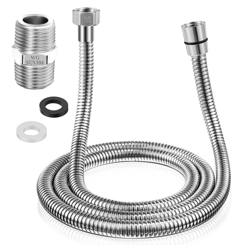 Dreyoo Shower Hose with Shower Hose Extension Connector, 39 Inch Handheld Shower Head Hose with Brass Insert and Nut, 1/2 to 1/2 Shower Hose Extender, Stainless Steel (Chrome) Chrome