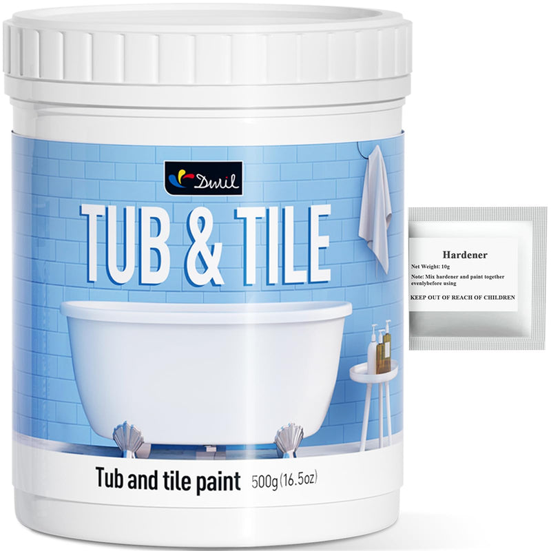 Tub and Tile Paint, Tub and Tile Refinishing Kit with Hardener, Tile Paint and Tub Refinishing Kit Bathtub Paint Water Based &Low Odor, Sink Paint for Bathroom Kitchen, Semi-Gloss White, 25-30sq.ft White-No tool