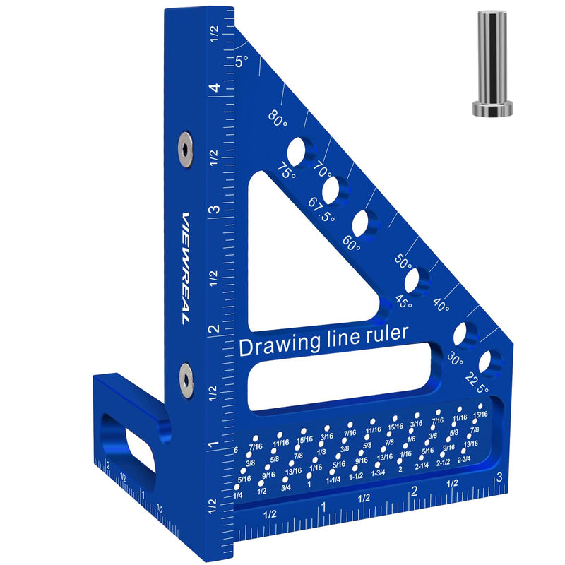 3D Multi-Angle Aluminum Alloy Woodworking Square Ruler, 22.5-90 Degree Protractor, High Precision Miter Triangle Ruler for Engineers, Carpenters, and Craftsmen Blue