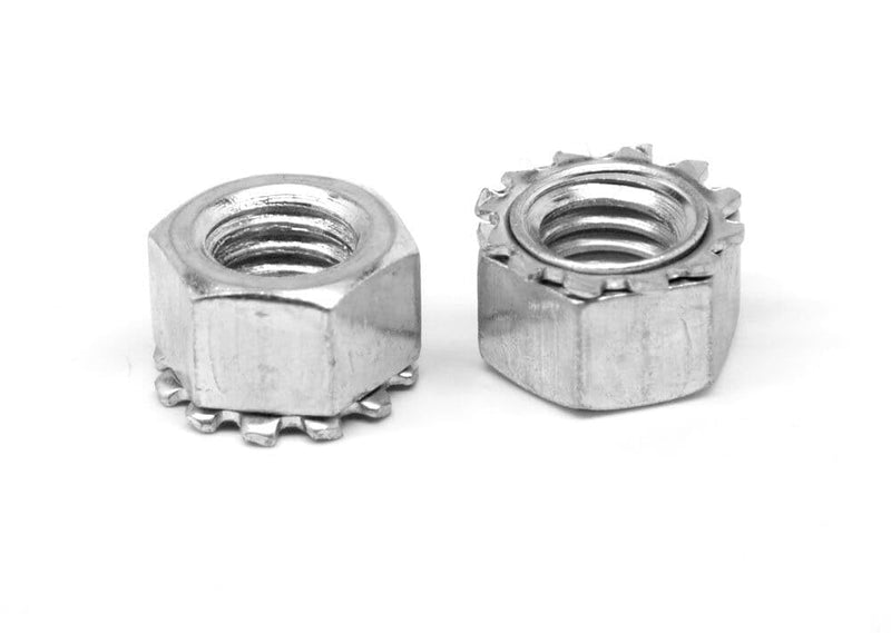 1/4"-28 Keps K-Lock Nuts, External Tooth Washer, Steel, 100 Pack | Free-spinning captive external tooth lock washer resists vibration loosening. Hex width 7/16". 1/4"-28