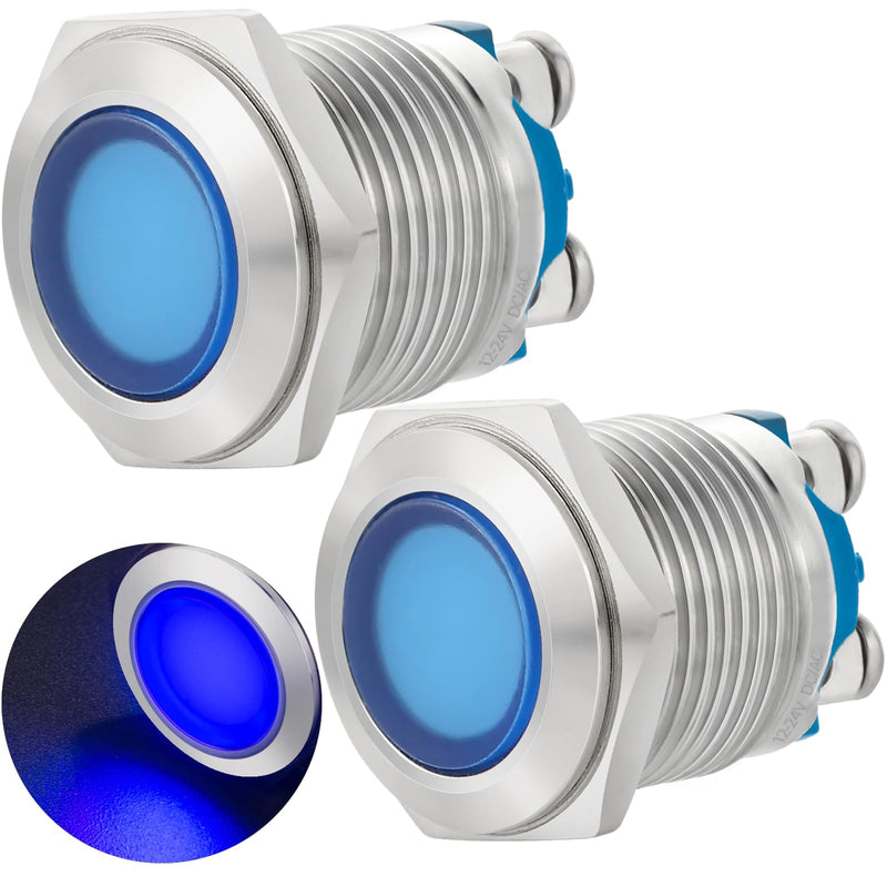 16mm 5/8" Indicator Light Blue Waterproof Large Light Stainless Steel Signal Lamp 12 Volt Led Lights 12V-24V DC/AC LED Pilot Lamp 12~24V