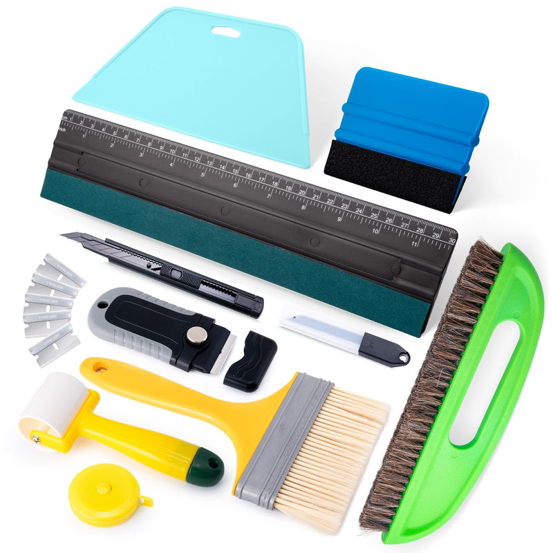FOSHIO Wallpaper Smoothing Tool Kit, Wallpaper Smoothing Brush, Seam Roller, Paste Brush, Wallpaper Scraper Tool, Wallpaper Tools for Peel and Stick, Contact Paper, Vinyl, Window Film Application Kit 02 Wallpaper Kit