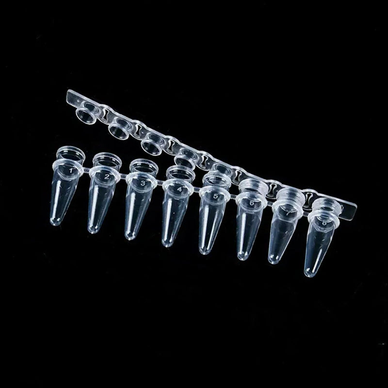 PCR Tubes with 0.2ml Thin Wall,Strip of 8 Tubes with Flat Caps,200 Strips/Bag（Flat caps Included）