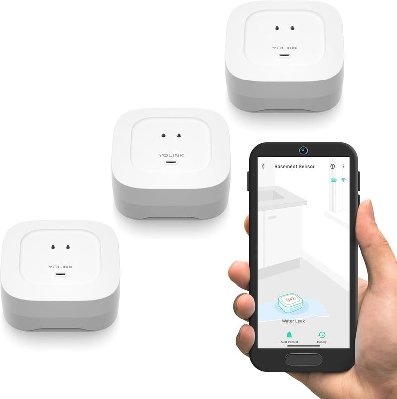 Water Leak Sensor 4 with 105dB Audio Alarm 3-Pack, SMS/Text, Email & Push Notifications, Freeze Warning, LoRa Up to 1/4 Mile Open-Air Range, w/Alexa, IFTTT, Hub Required!