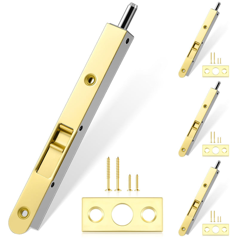 Hicarer 4 Pcs Flush Bolt for Double Door, 7 Inch French Door Latch Hardware Solid Brass Flush Bolt Heavy Duty French Door Lock(Gold)
