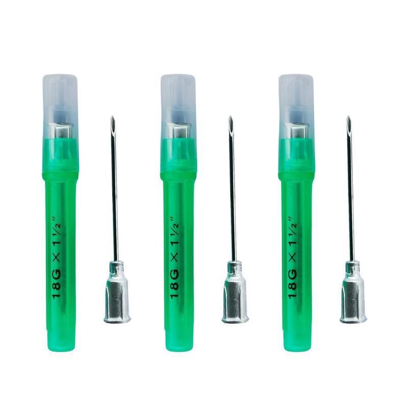Veterinary Aluminum Hub Needle, 18G x 1 1/2 inch (38 mm), Individual Sheath, 100 per Box, AHN1838