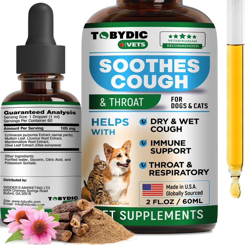 Natural Dog Cough Medicine & Antibiotic for Cats Respiratory Infection - Sneezing Relief & Kennel Cough Treatment - Trachea Collapse & Pet Asthma Support - Made in USA