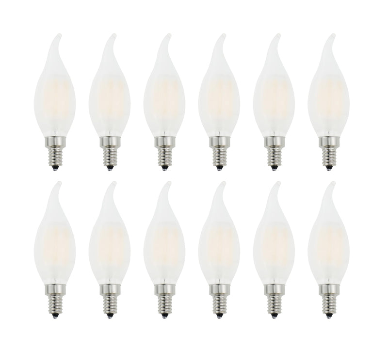 Frosted E12 Candelabra Bulb 60 Watt Dimmable,Flame Bent Tip Shape LED Chandelier Light Bulbs Soft White 3000k,6W B11 E12 LED Bulb for Ceiling Fan,Pendants,12 Pack E12-6w-3000k-frosted-12pack