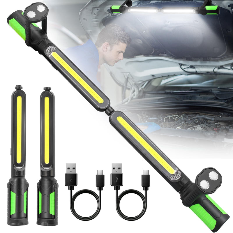 SYLSTAR Work Light for Mechanic, 2400LM Bright LED Work Light, 4400mAh Rechargeable Underhood Work Light Bar with Hooks, Magnetic Mechanic Light for Car Repairing/Inspection/Garage/Workshop/Emergency Green